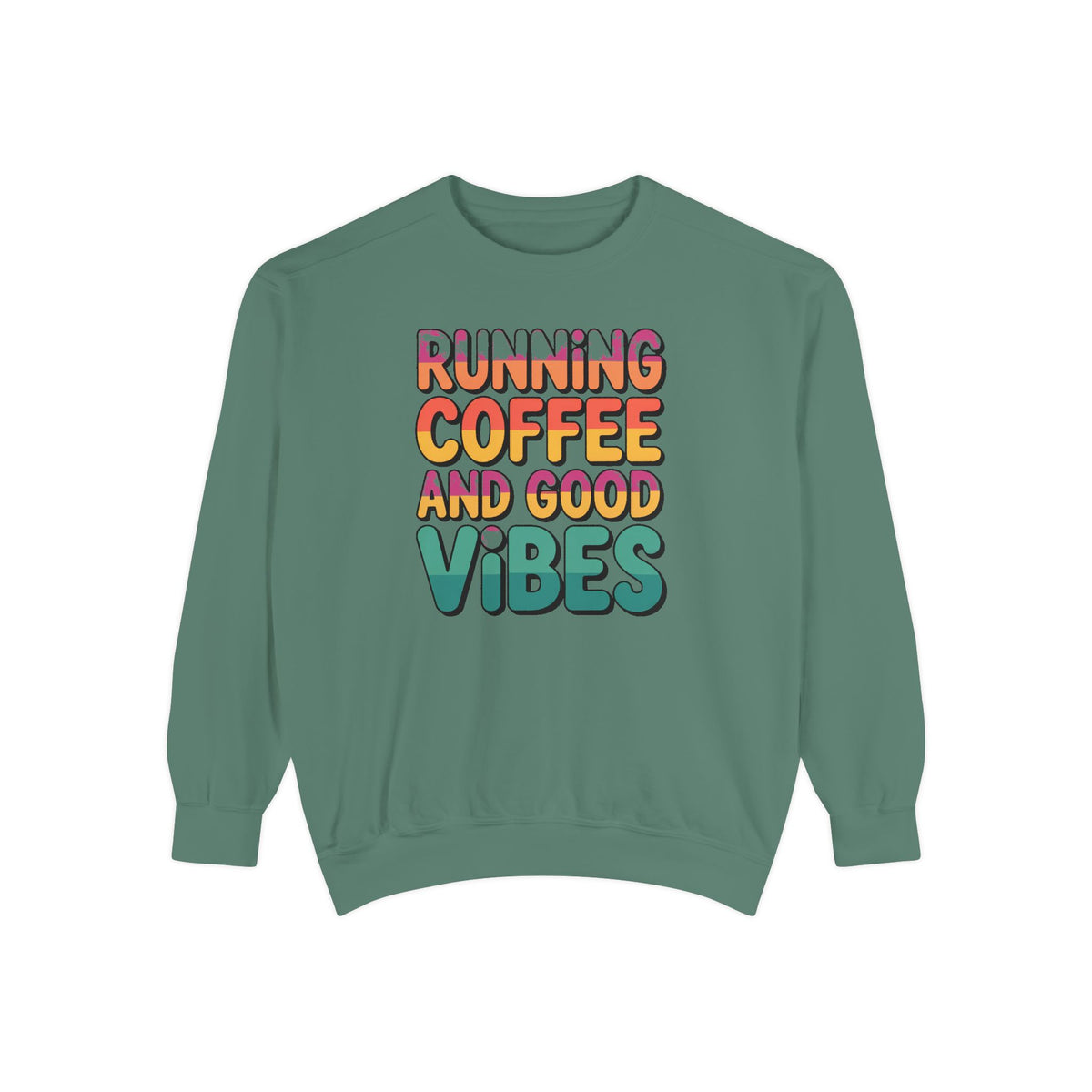 Running On Coffee And Vibes Sweatshirt, Retro Gradient Typography Crewneck, Coffee Lover Gift, Positive Vibes Pullover