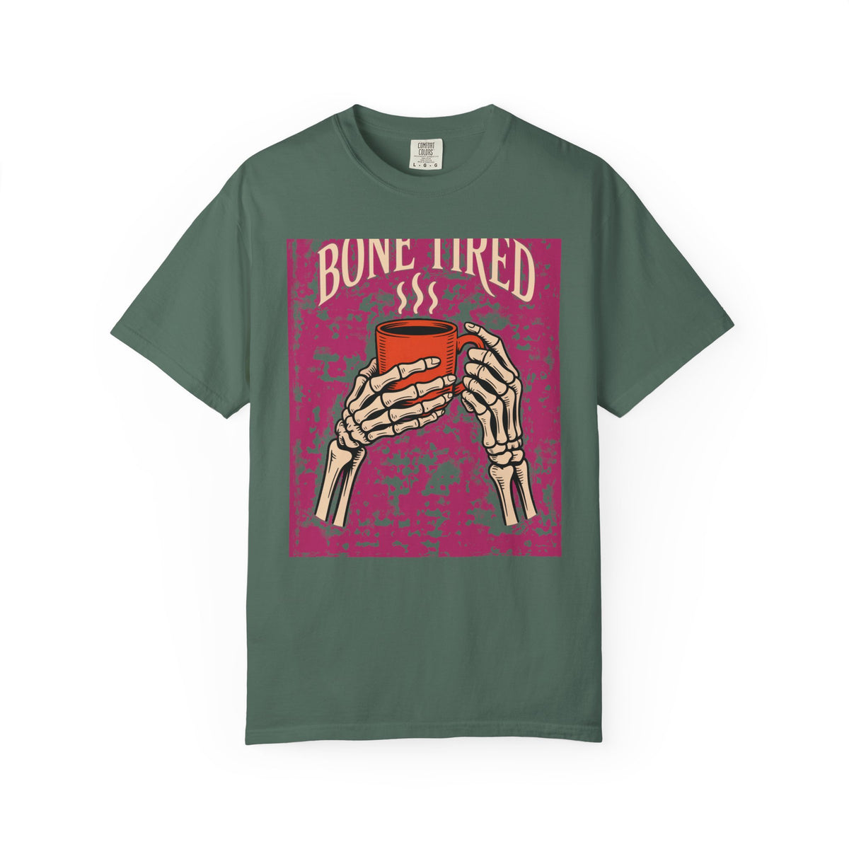 Bone Tired Halloween Shirt, Skeleton Hands Coffee T-Shirt, Vintage Halloween Coffee Lover Tee, Spooky Season Graphic Shirt