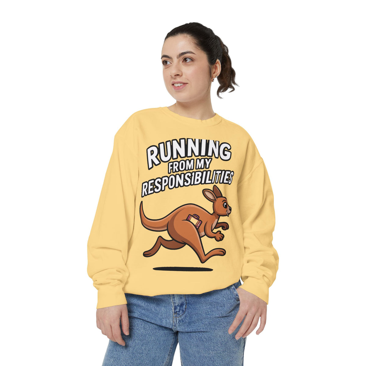 Running From My Responsibilities Sweatshirt, Funny Kangaroo Crewneck, Adulting Humor Gift, Cute Cartoon Animal Sweatshirt