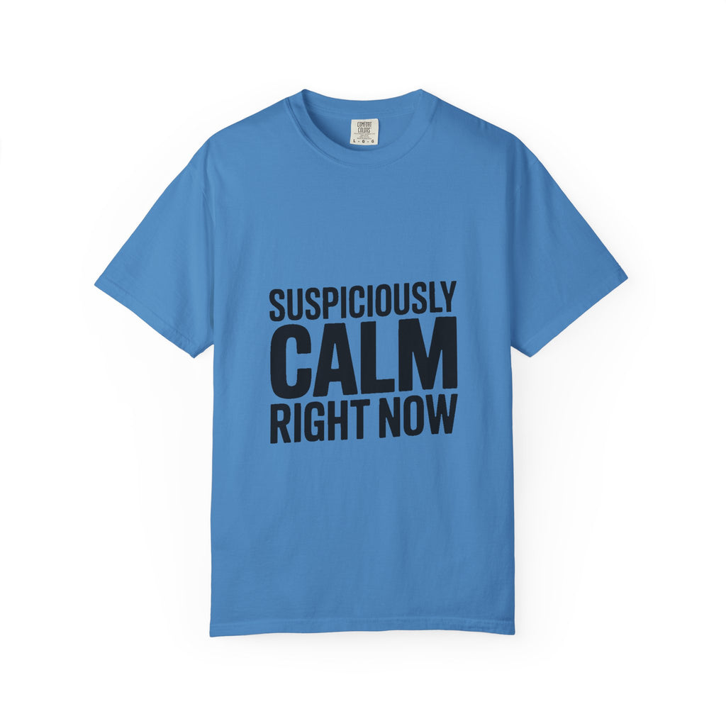 Suspiciously Calm Right Now Shirt, Funny Sarcastic T-Shirt, Bold Typography Tee, Anxiety Humor Shirt, Sarcastic Gift for Him Her
