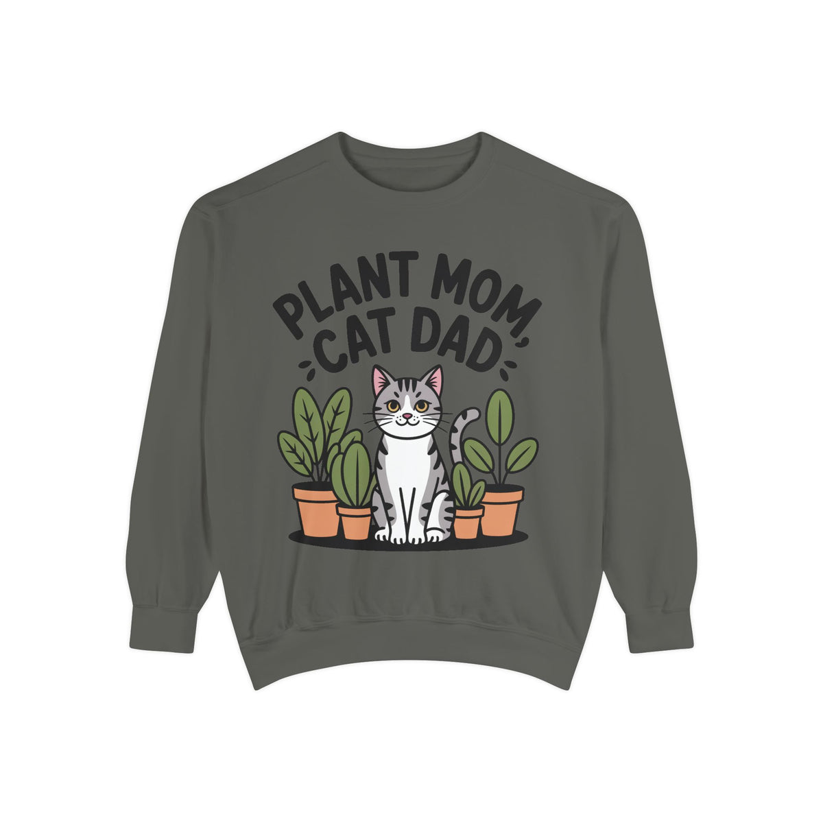 Plant Mom Cat Dad Sweatshirt, Funny Cat Lover Crewneck, Cute Plant Lady Gift, Embroidered Patch Style Sweatshirt for Cat Owners