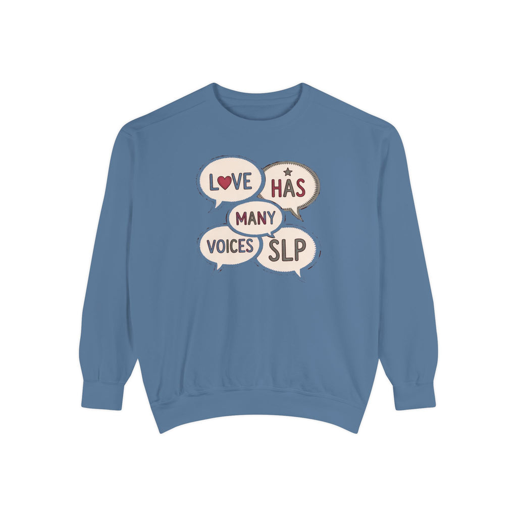 SLP Sweatshirt, Valentine's Day Gift For Speech Language Pathologist, Love Has Many Voices Crewneck, Speech Therapist Valentine Gift, SLP A…