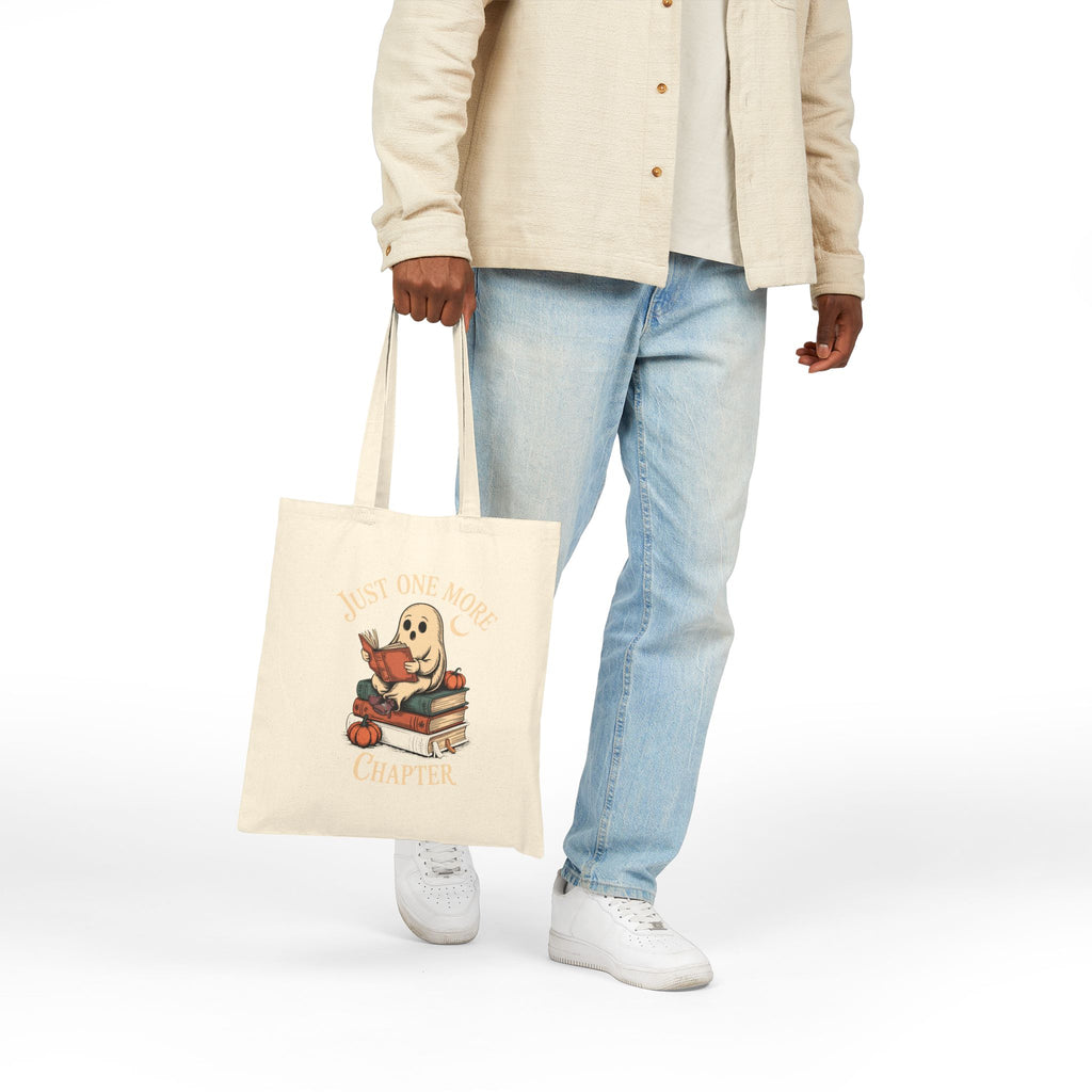 Just One More Chapter Ghost Tote Bag, Halloween Reading Tote, Bookish Ghost Canvas Bag, Spooky Season Book Lover Gift