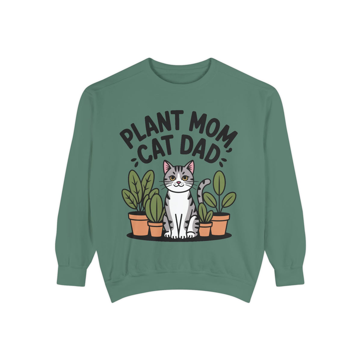 Plant Mom Cat Dad Sweatshirt, Funny Cat Lover Crewneck, Cute Plant Lady Gift, Embroidered Patch Style Sweatshirt for Cat Owners