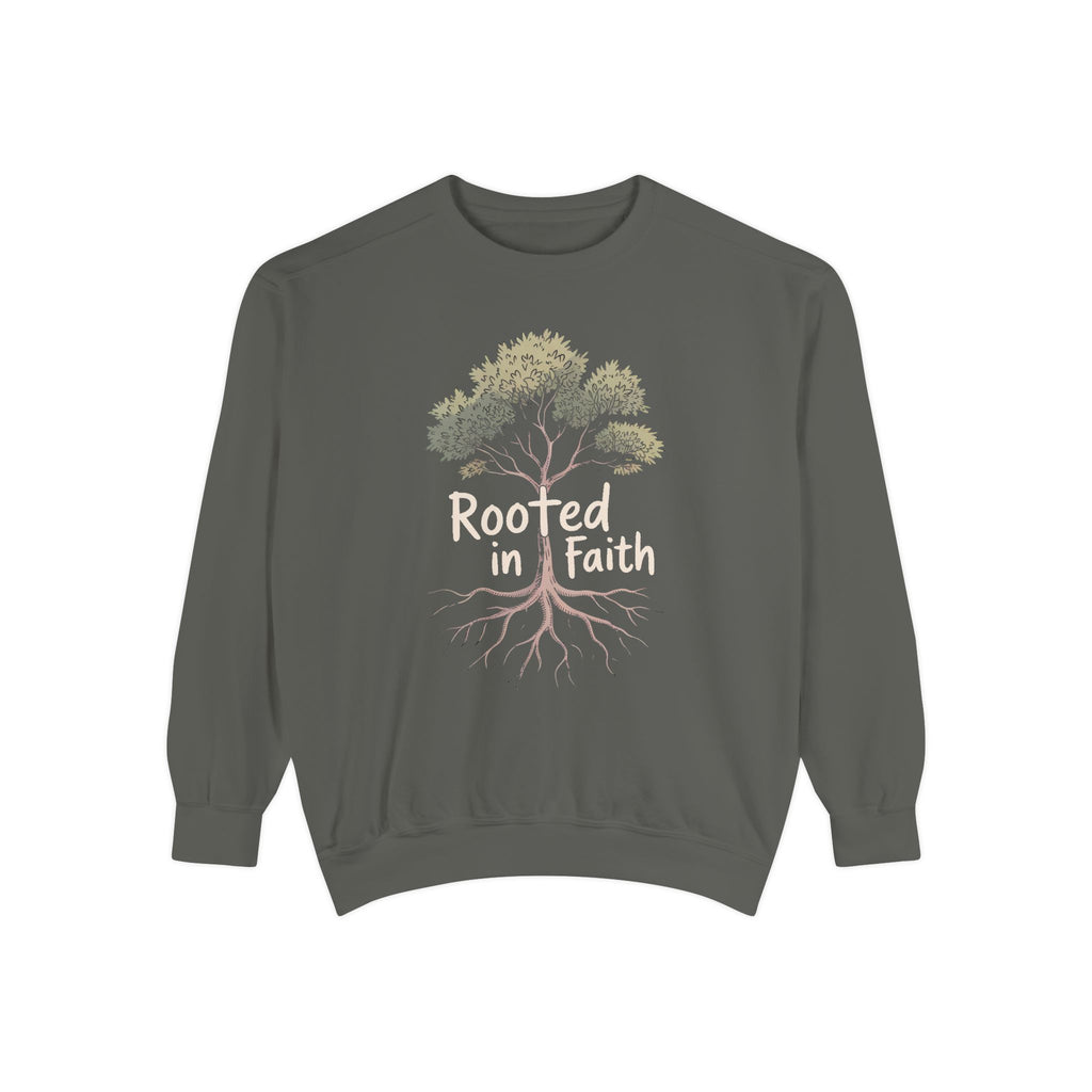 Rooted In Faith Sweatshirt, Christian Minimalist Crewneck, Faith Based Gift, Botanical Cross Tree Sweatshirt, Religious Positive Message Tee
