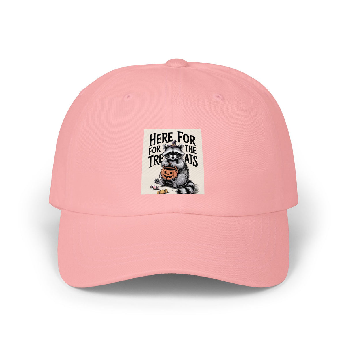 Here For The Treats Raccoon Dad Cap, Funny Halloween Hat, Vintage Trick or Treat Embroidered Cap, Spooky Season Gift
