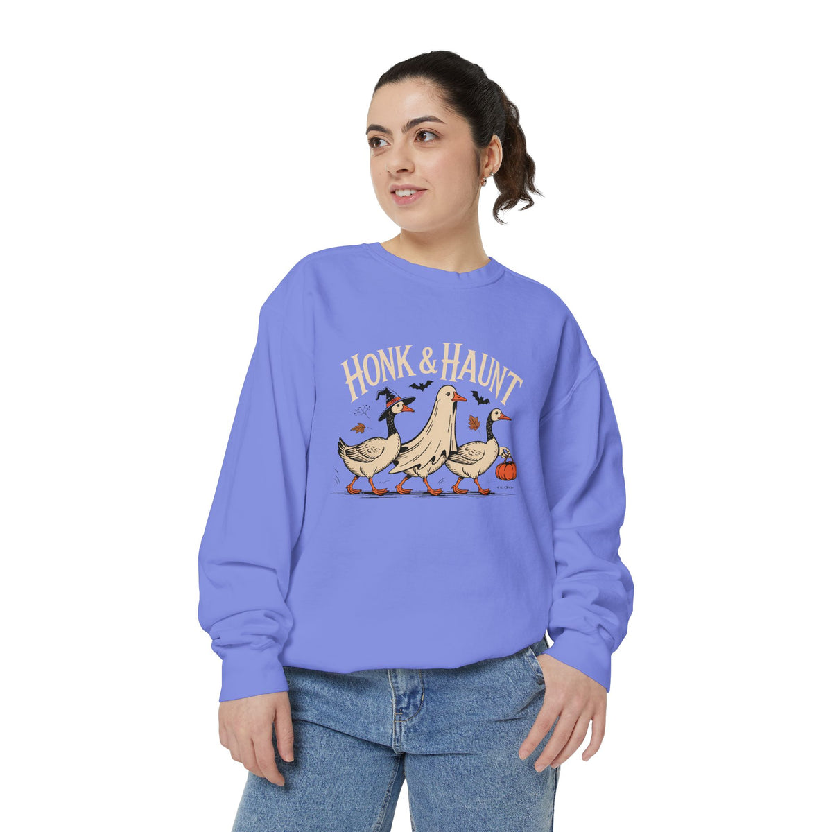 Honk & Haunt Geese Sweatshirt, Funny Halloween Goose Crewneck, Vintage Halloween Bird Sweatshirt, Spooky Season Gift