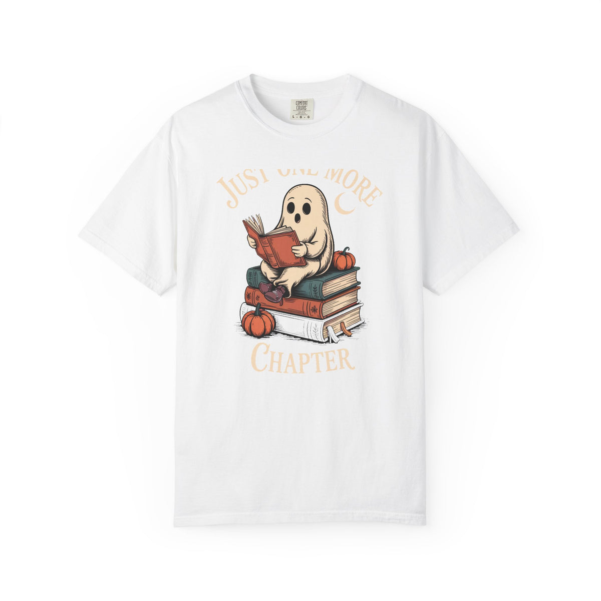 Just One More Chapter Ghost Shirt, Cozy Halloween Reading Tee, Bookish Ghost T-Shirt, Vintage Storybook Halloween Gift