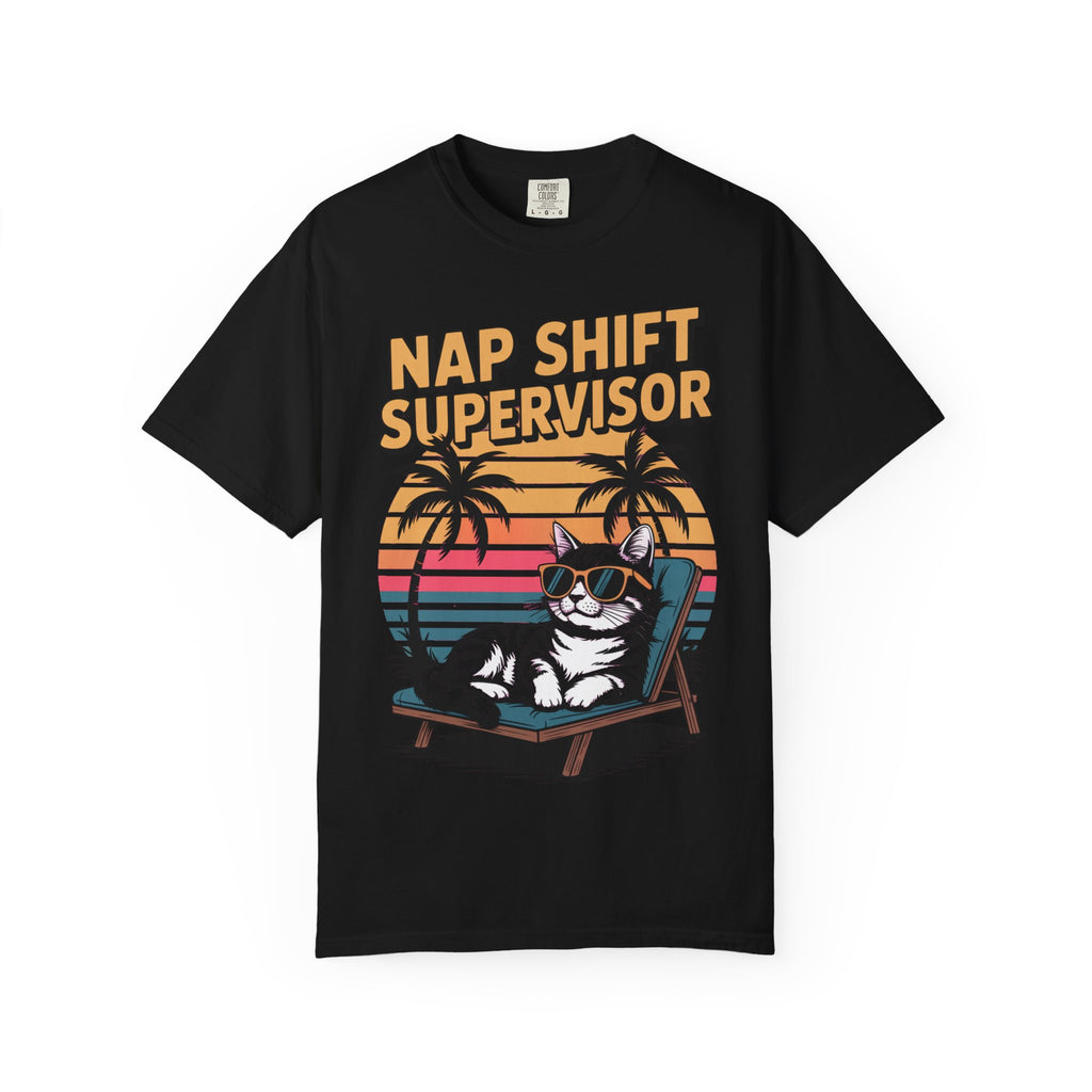 Retro Cat Sunset Shirt, Funny Nap Shift Supervisor T-Shirt, Vintage 90s Cat Lover Gift, Cool Cat Sunglasses Tee
