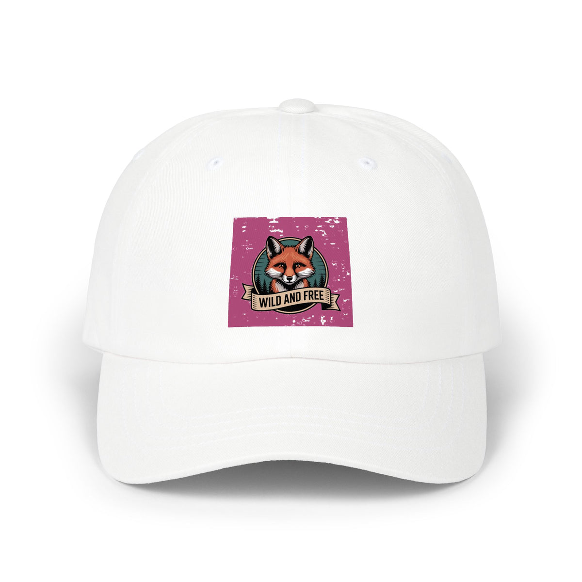 Retro Fox Dad Hat, Vintage Wildlife Badge Cap, Wild and Free Embroidered Hat, Outdoor Nature Lover Gift, Unstructured Baseball Cap