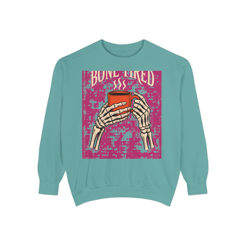 Bone Tired Coffee Sweatshirt, Halloween Skeleton Hands Mug Crewneck, Vintage Spooky Season Coffee Lover Gift, Funny Fall Sweatshirt