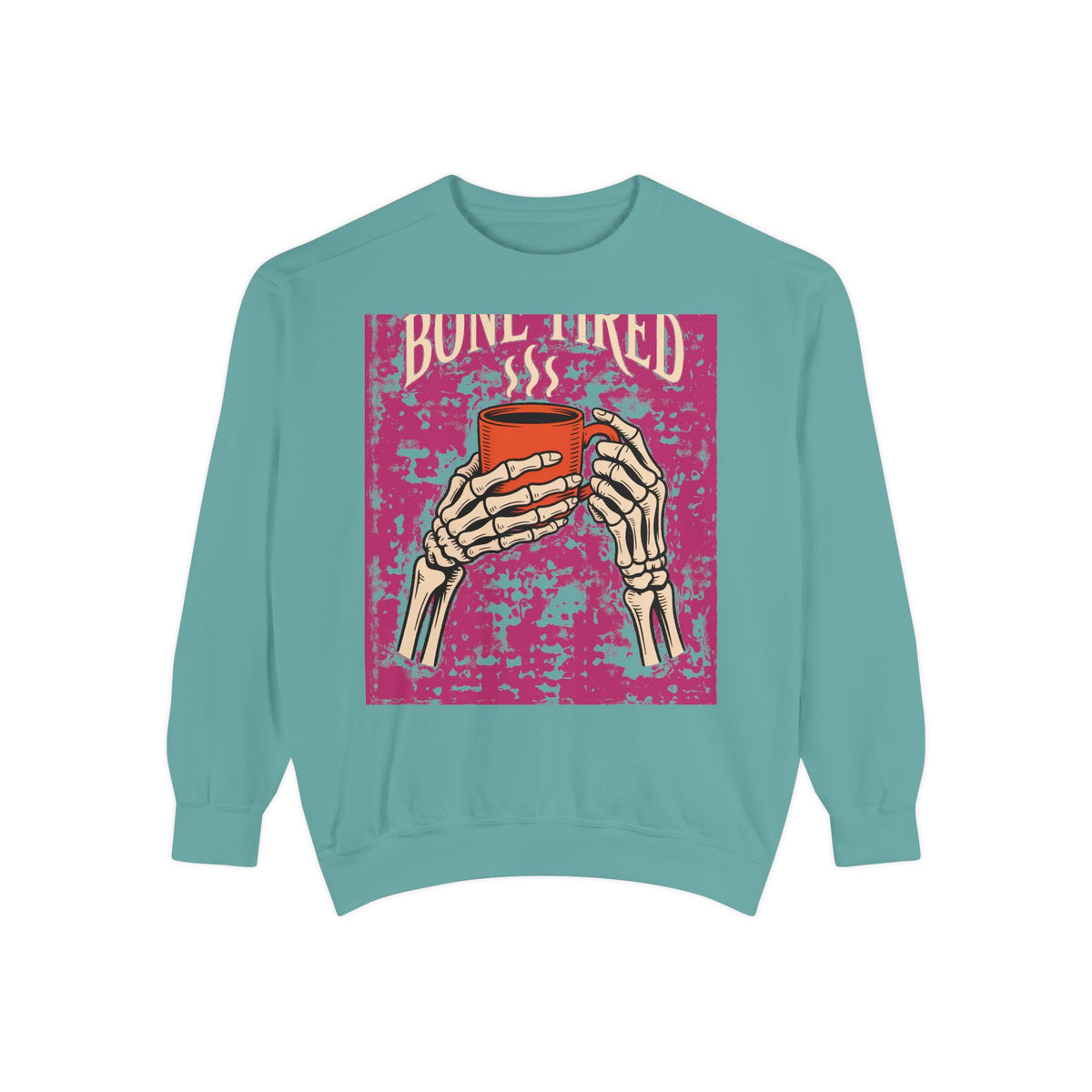 Bone Tired Coffee Sweatshirt, Halloween Skeleton Hands Mug Crewneck, Vintage Spooky Season Coffee Lover Gift, Funny Fall Sweatshirt