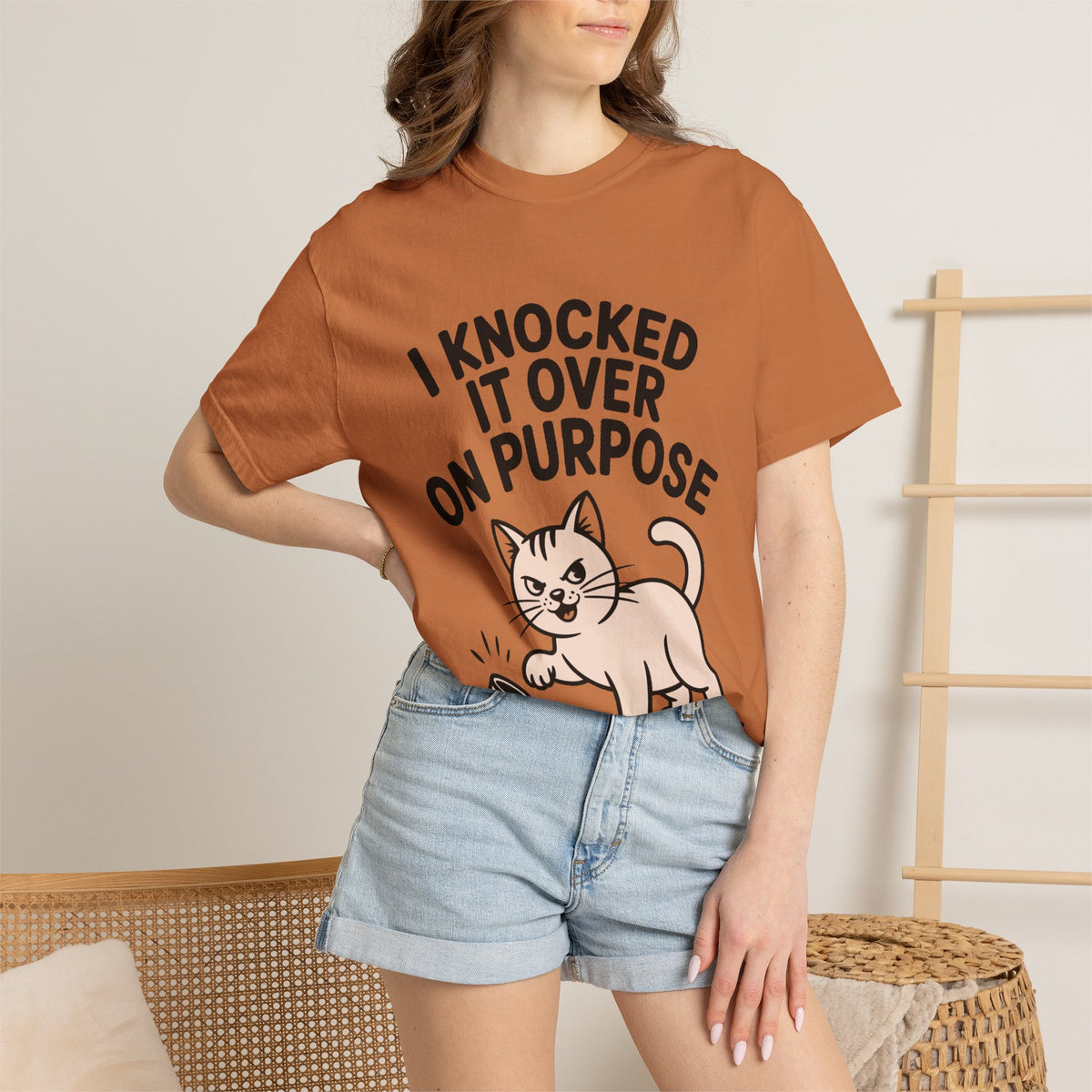 I Knocked It Over On Purpose Shirt, Funny Cat T-Shirt, Cute Cat Lover Gift, Sarcastic Cat Mom Shirt, Mischievous Cat Tee