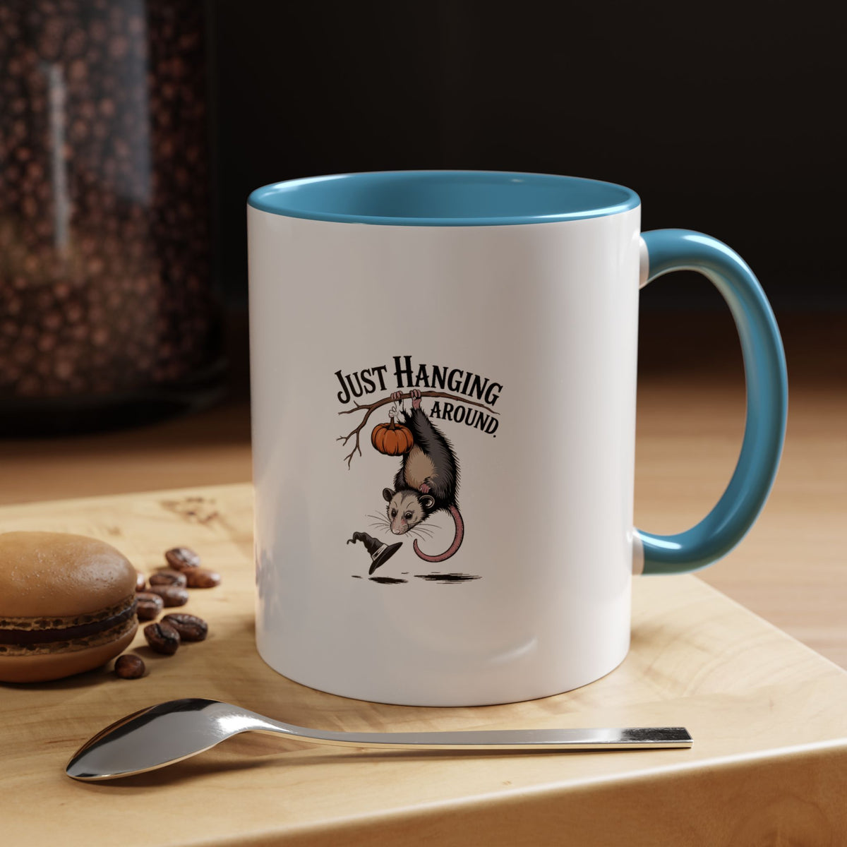 Just Hanging Around Opossum Mug, Funny Halloween Coffee Cup, Vintage Possum Witch Hat Mug, Spooky Season Gift, Halloween Mug