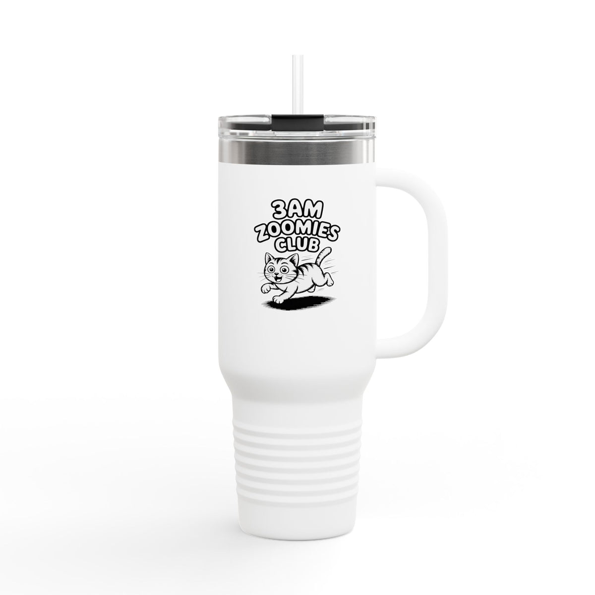 3AM Zoomies Club Cat Tumbler, Funny Cat Travel Mug, 40oz Insulated Tumbler with Handle, Cat Lover Gift, Crazy Cat Mom Cup