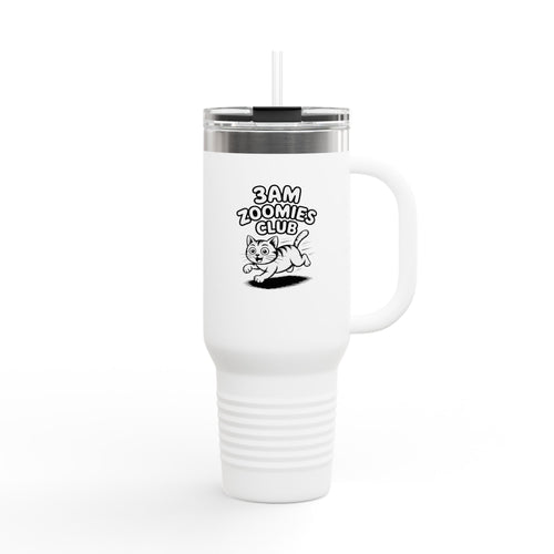 3AM Zoomies Club Cat Tumbler, Funny Cat Travel Mug, 40oz Insulated Tumbler with Handle, Cat Lover Gift, Crazy Cat Mom Cup