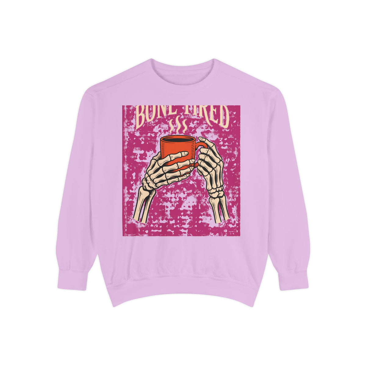 Bone Tired Coffee Sweatshirt, Halloween Skeleton Hands Mug Crewneck, Vintage Spooky Season Coffee Lover Gift, Funny Fall Sweatshirt