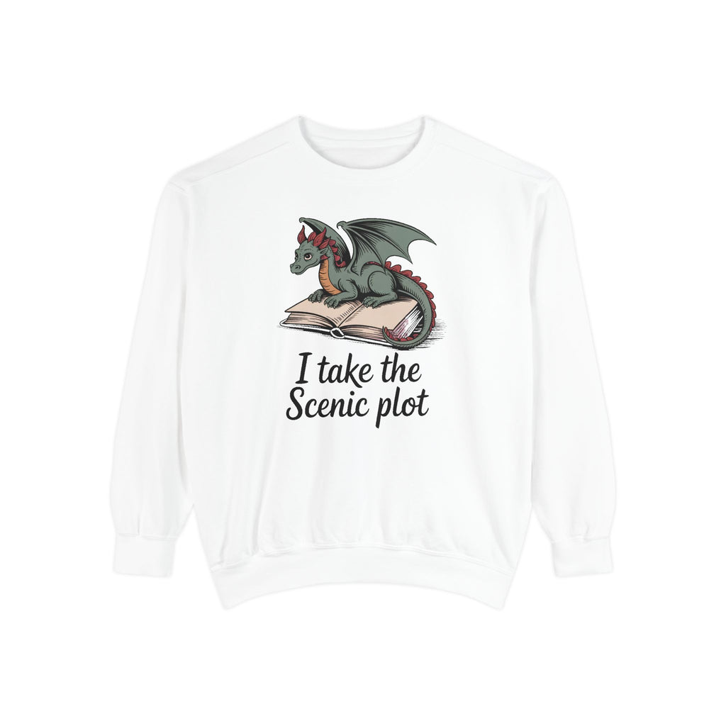 Fantasy Reader Sweatshirt, I Take The Scenic Plot, Dragon Book Lover Gift, Bookish Hobby Sweatshirt, Cute Dragon Reading Tee, Gift For Book…