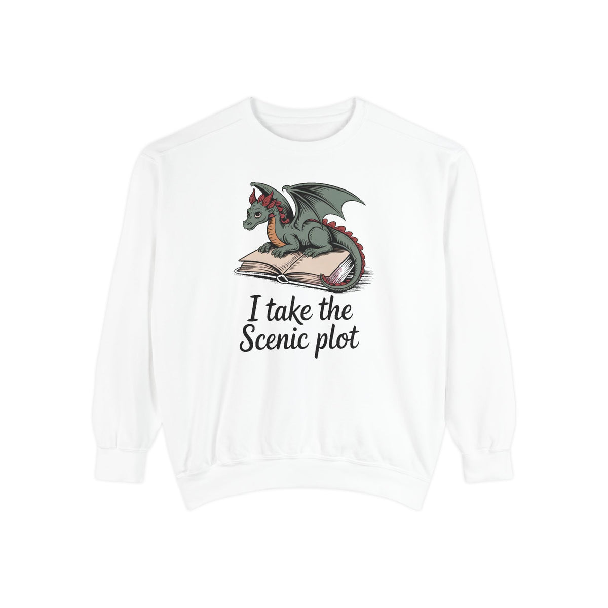 Fantasy Reader Sweatshirt, I Take The Scenic Plot, Dragon Book Lover Gift, Bookish Hobby Sweatshirt, Cute Dragon Reading Tee, Gift For Book…