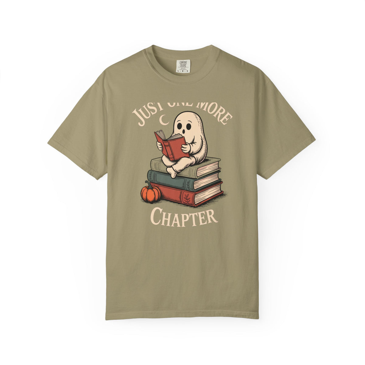 Just One More Chapter Ghost Shirt, Halloween Reading Tee, Bookworm Ghost T-Shirt, Cozy Spooky Season Gift for Book Lovers