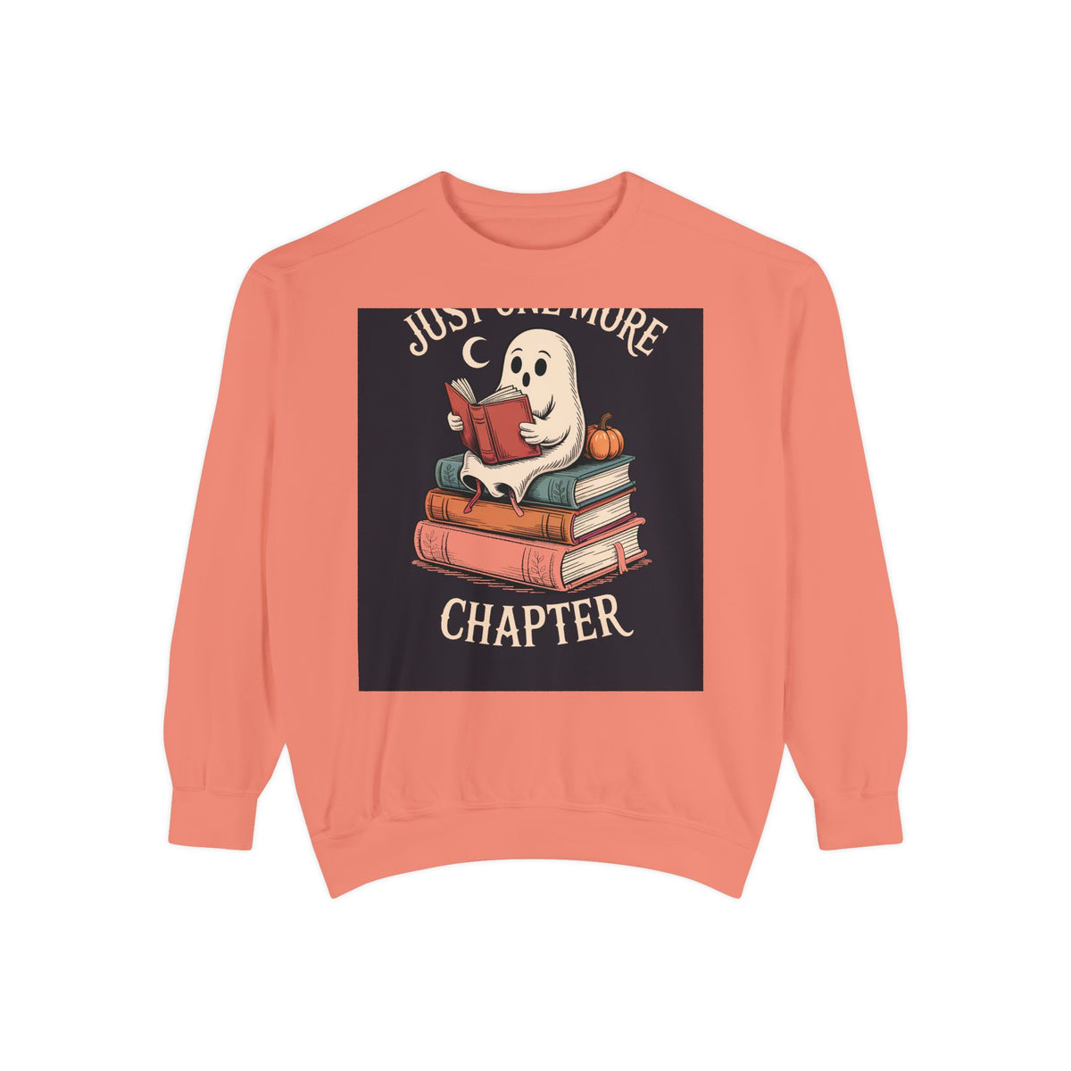 Just One More Chapter Ghost Sweatshirt, Halloween Reading Crewneck, Bookish Ghost Embroidered Sweatshirt, Spooky Season Book Lover Gift