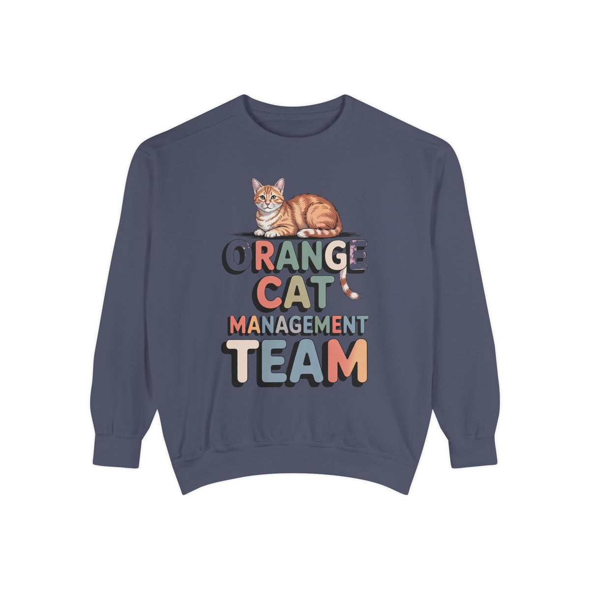 Orange Cat Mom Sweatshirt, Orange Cat Management Team Crewneck, Funny Family Roles Gift, Retro Cat Lover Sweater, Cat Mom Gift, Embroidered…