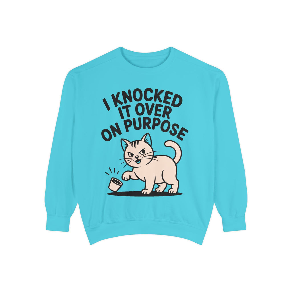Funny Cat Sweatshirt, I Knocked It Over On Purpose Crewneck, Cute Cat Lover Gift, Embroidered Patch Style Cat Sweatshirt