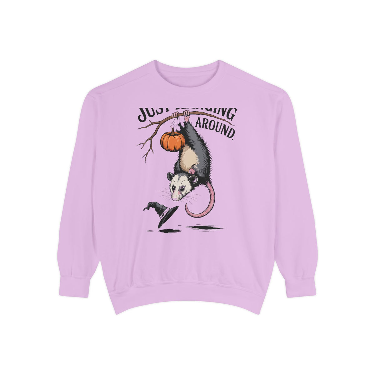 Just Hanging Around Opossum Sweatshirt, Vintage Halloween Crewneck, Funny Opossum Jack-o'-Lantern Shirt, Spooky Season Gift