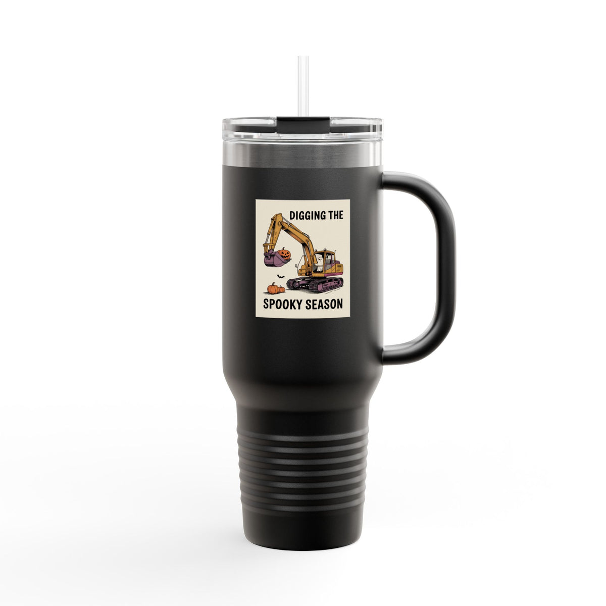 Halloween Excavator Travel Mug, Digging The Spooky Season Tumbler, Funny Construction Ghost Pumpkin 40oz Cup, Halloween Gift