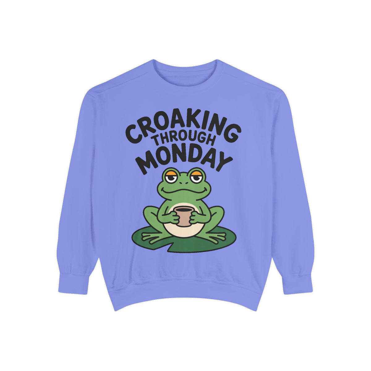 Croaking Through Monday Sweatshirt, Funny Tired Frog Crewneck, Cute Coffee Frog Sweatshirt, Frog Lover Gift