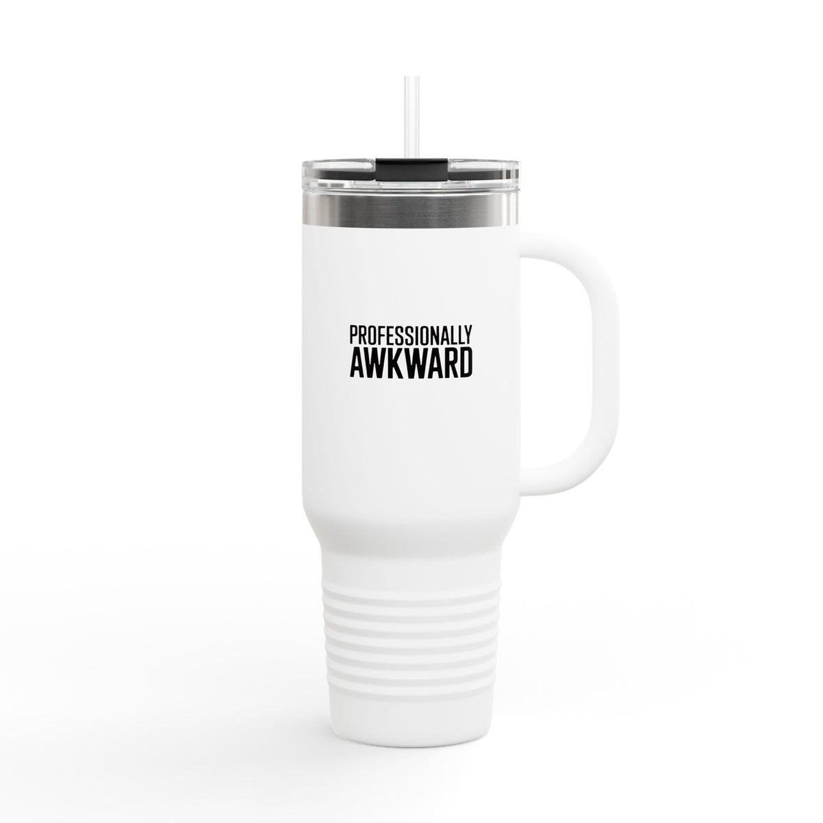 Professionally Awkward Travel Mug, Funny Sarcastic Tumbler with Handle, Bold Typography 40oz Coffee Cup, Work Gift for Coworker