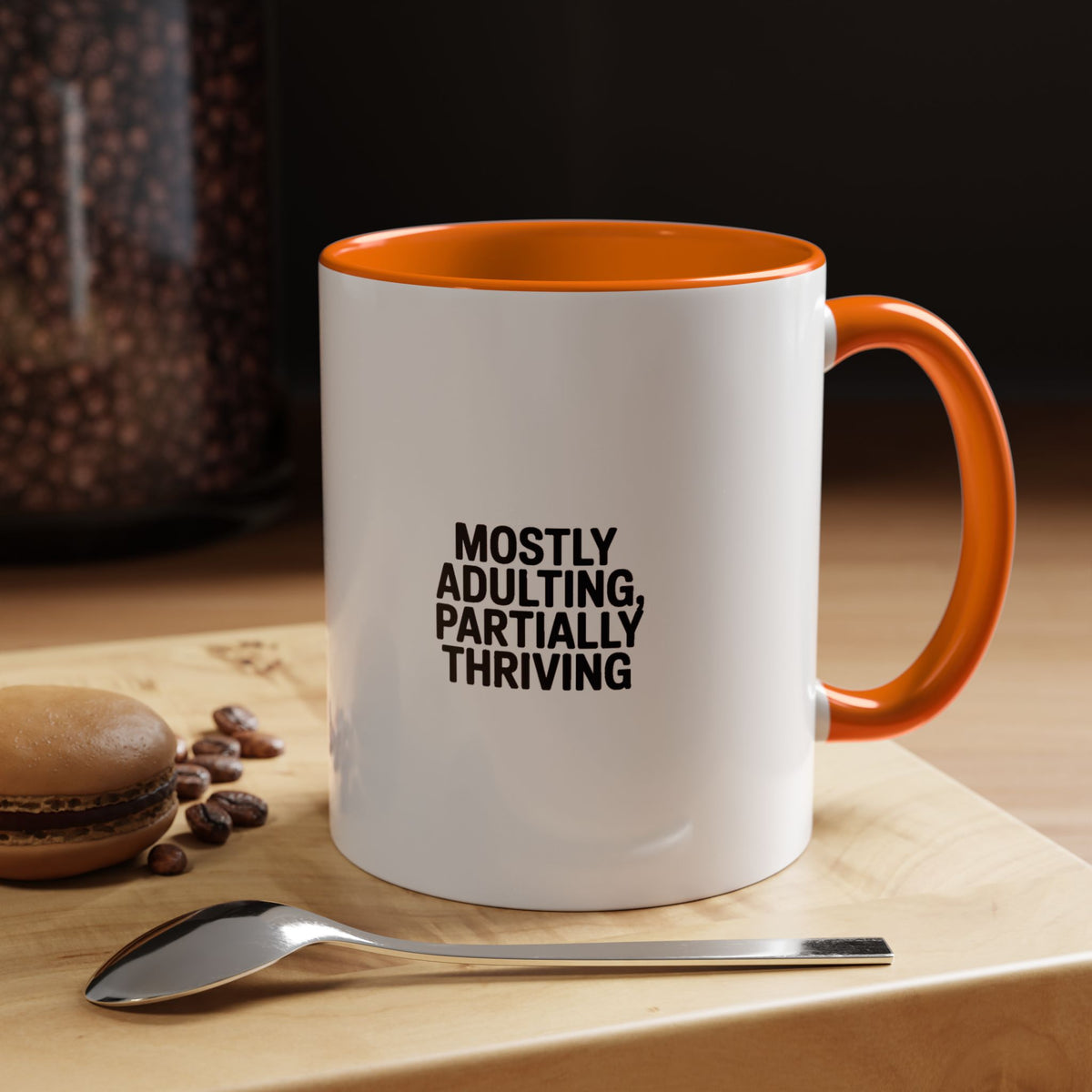 Mostly Adulting Partially Thriving Mug, Funny Sarcastic Coffee Mug, Adulting Gift, Minimalist Typography Mug for Coworker or Friend