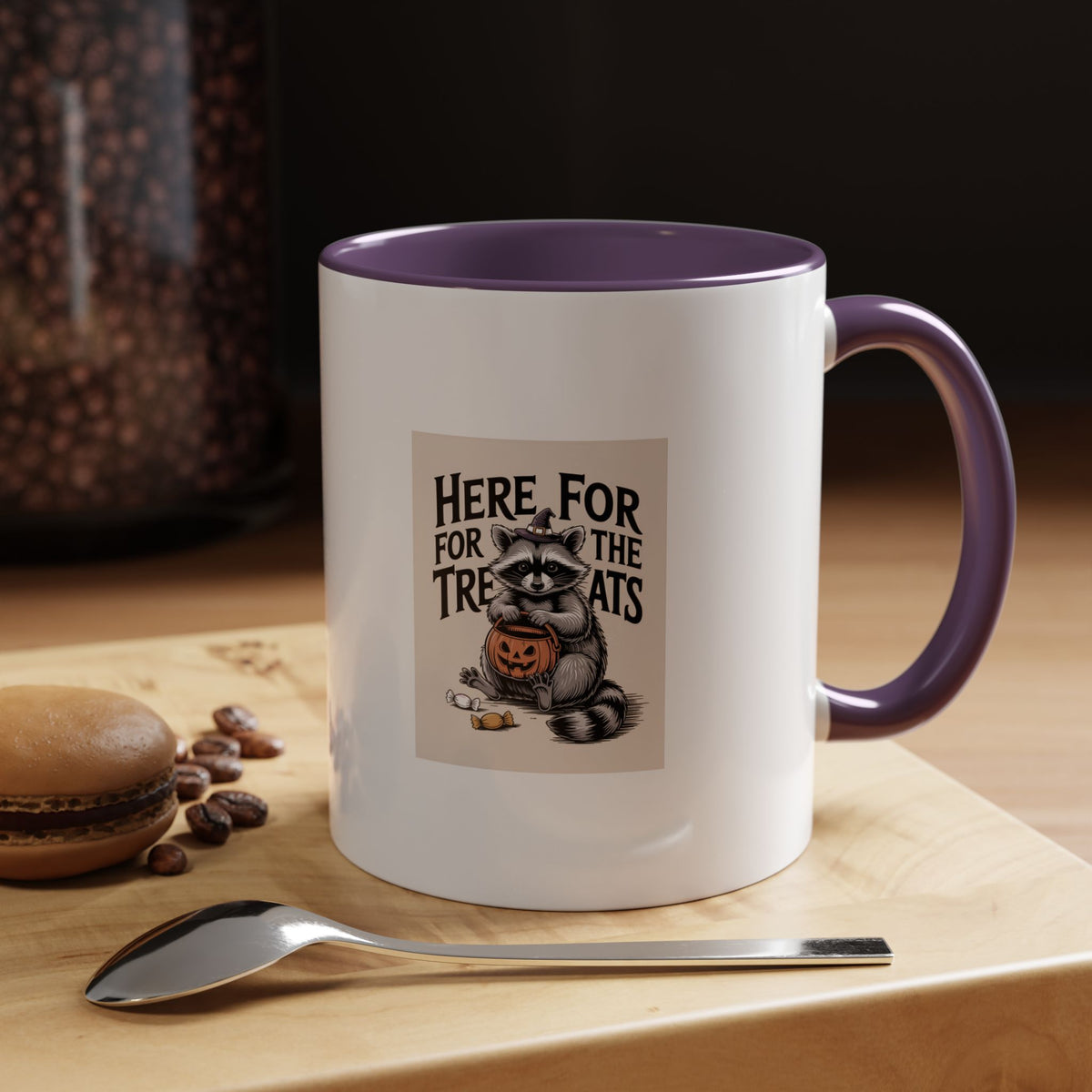 Here For The Treats Raccoon Mug, Funny Halloween Coffee Mug, Vintage Raccoon Witch Hat Cup, Spooky Season Gift, Trick or Treat Mug