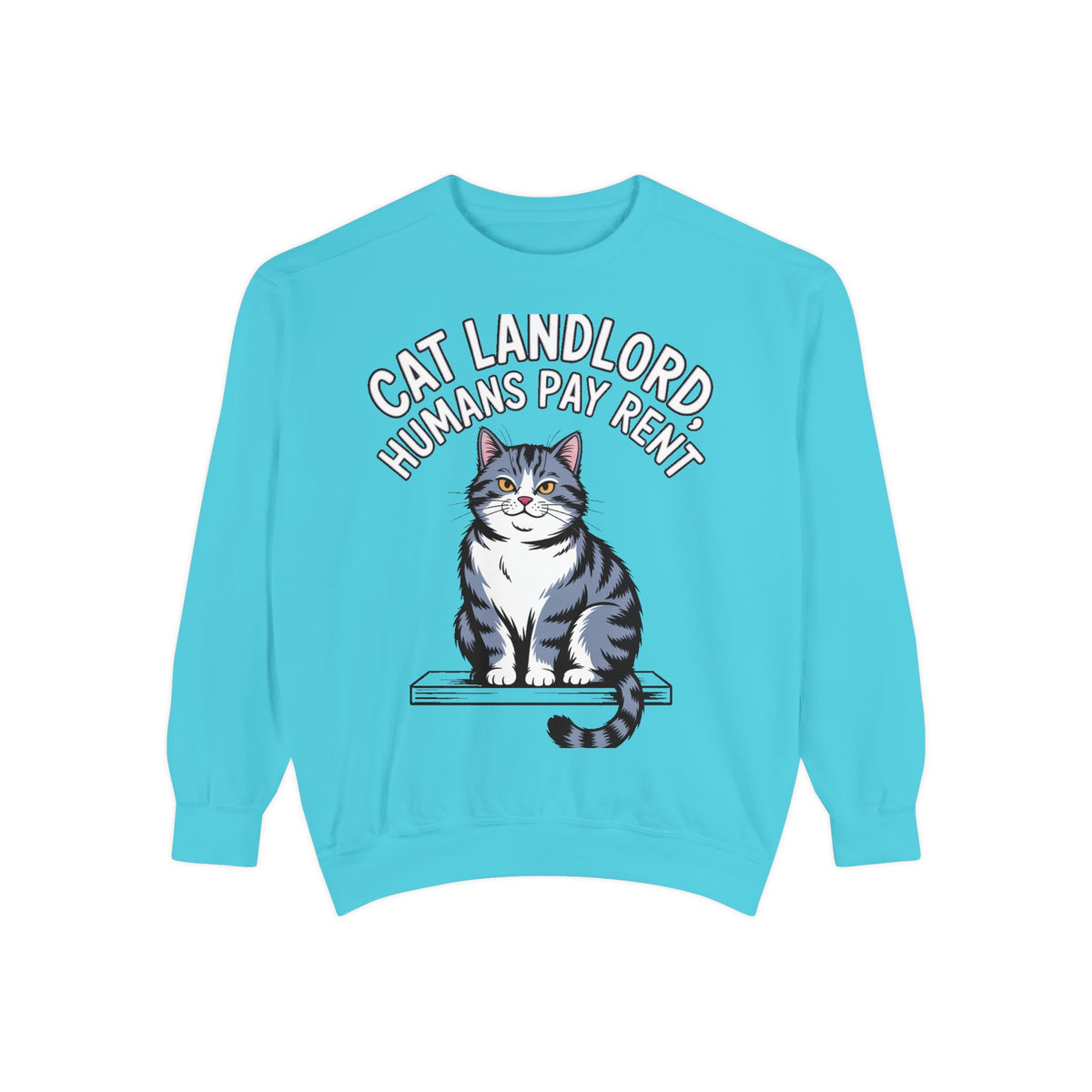 Cat Landlord Sweatshirt, Funny Cat Owner Gift, Humans Pay Rent Crewneck, Cute Fat Cat Sweatshirt, Embroidered Patch Style Sweatshirt
