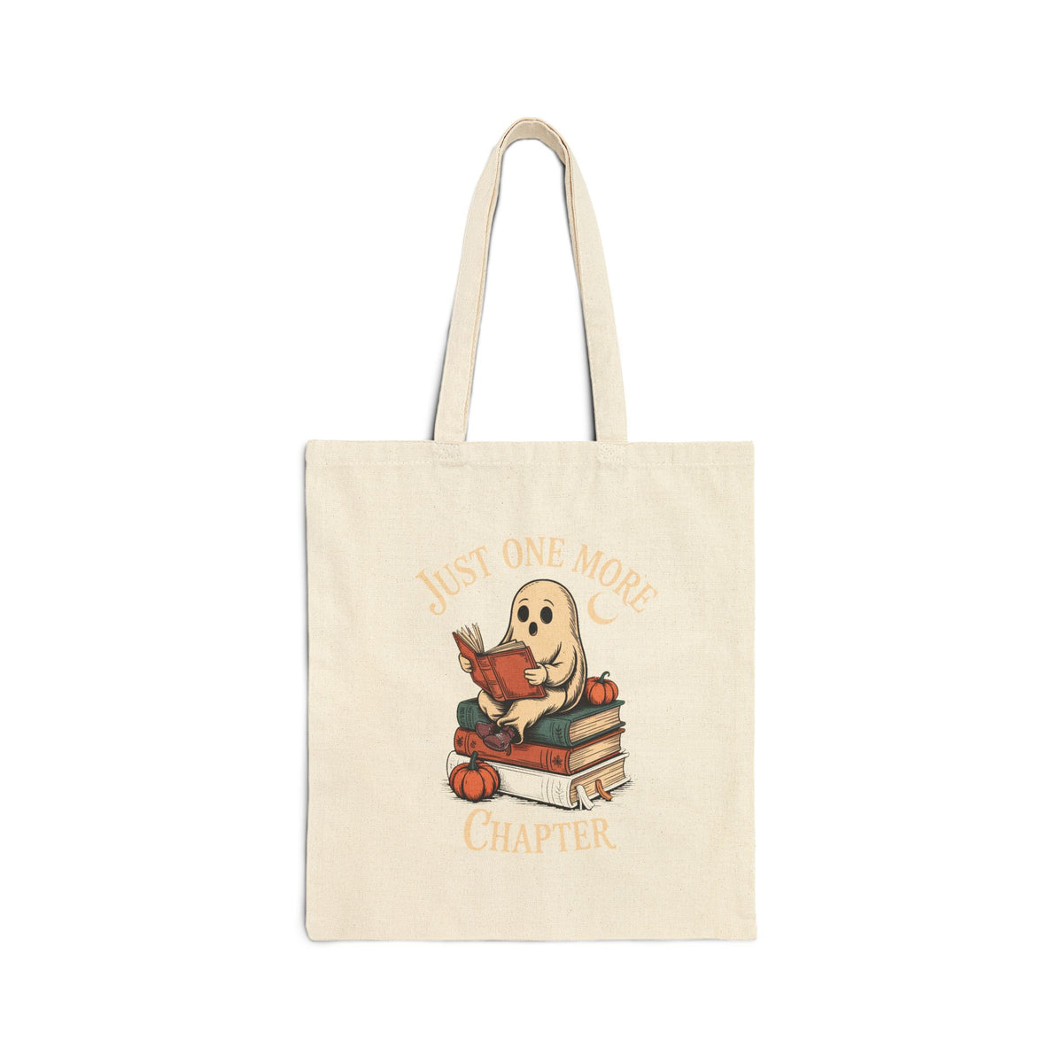 Just One More Chapter Ghost Tote Bag, Halloween Reading Tote, Bookish Ghost Canvas Bag, Spooky Season Book Lover Gift