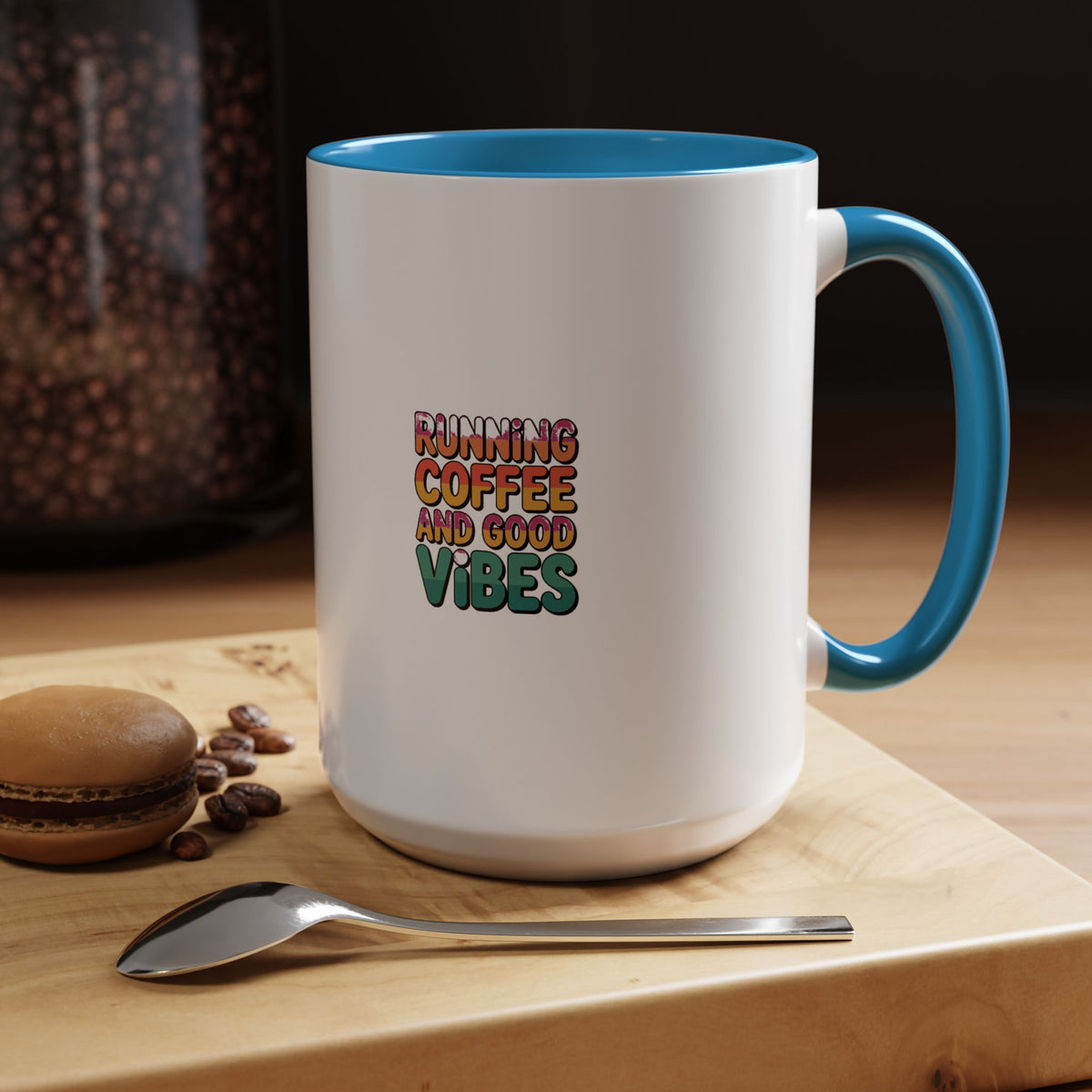Running On Coffee And Good Vibes Mug, Bold Gradient Typography Mug, Colorful Coffee Lover Gift, Motivational Accent Mug