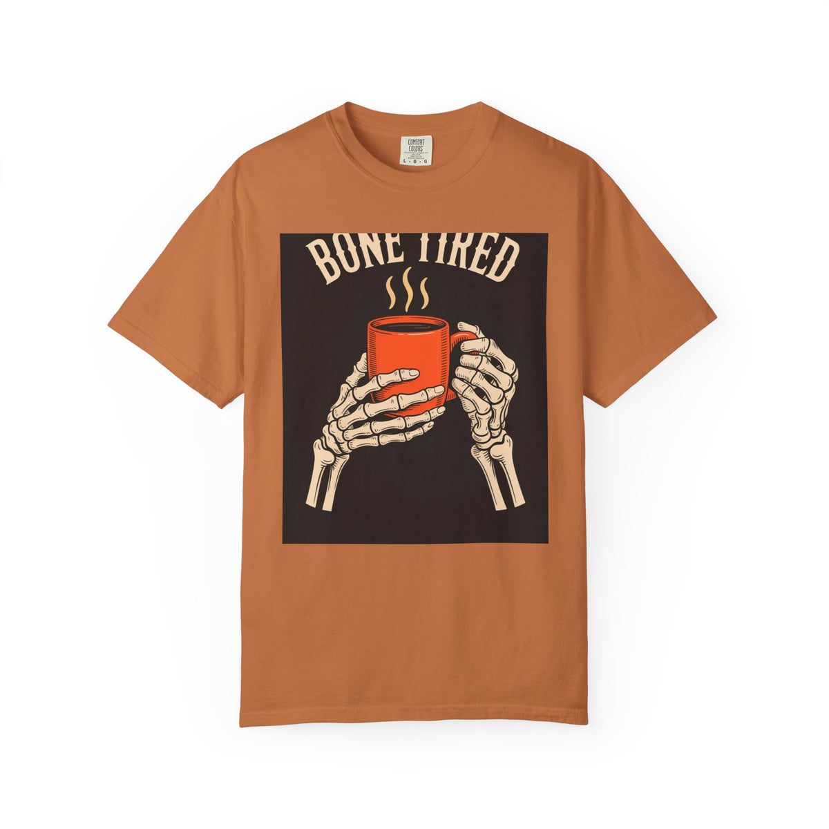 Bone Tired Halloween Shirt, Skeleton Hands Coffee Mug Tee, Vintage Halloween Coffee T-Shirt, Spooky Season Gift