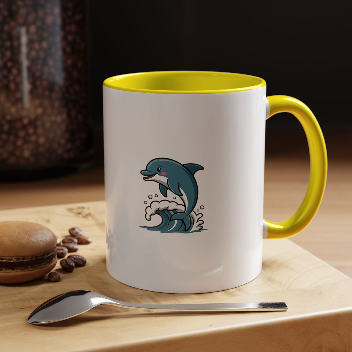 Cute Dolphin Mug, Jumping Dolphin Wave Coffee Mug, Ocean Lover Gift, Cartoon Dolphin Ceramic Cup, Beach Animal Lover Present