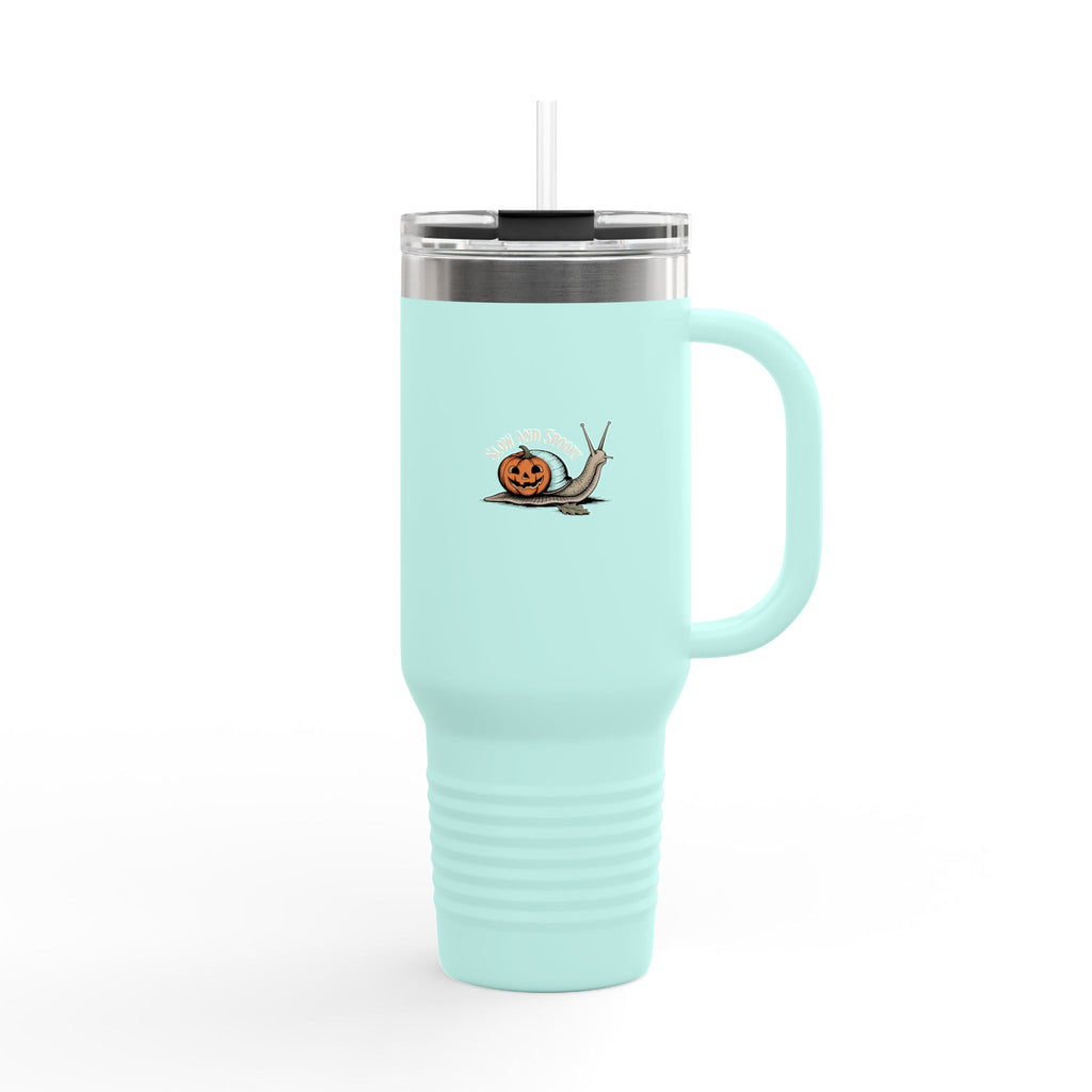 Slow And Spooky Snail Halloween Travel Mug, Vintage Pumpkin Snail 40oz Tumbler, Spooky Season Insulated Cup with Handle and Straw