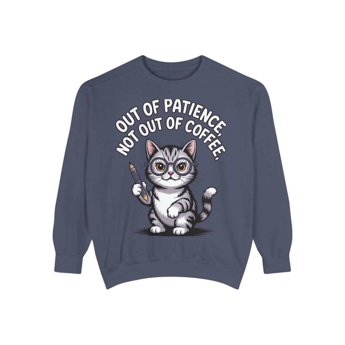 Teacher Cat Sweatshirt, Funny Cat Teacher Crewneck, Out Of Patience Not Out Of Coffee Shirt, Teacher Gift, Cat Lover Sweatshirt