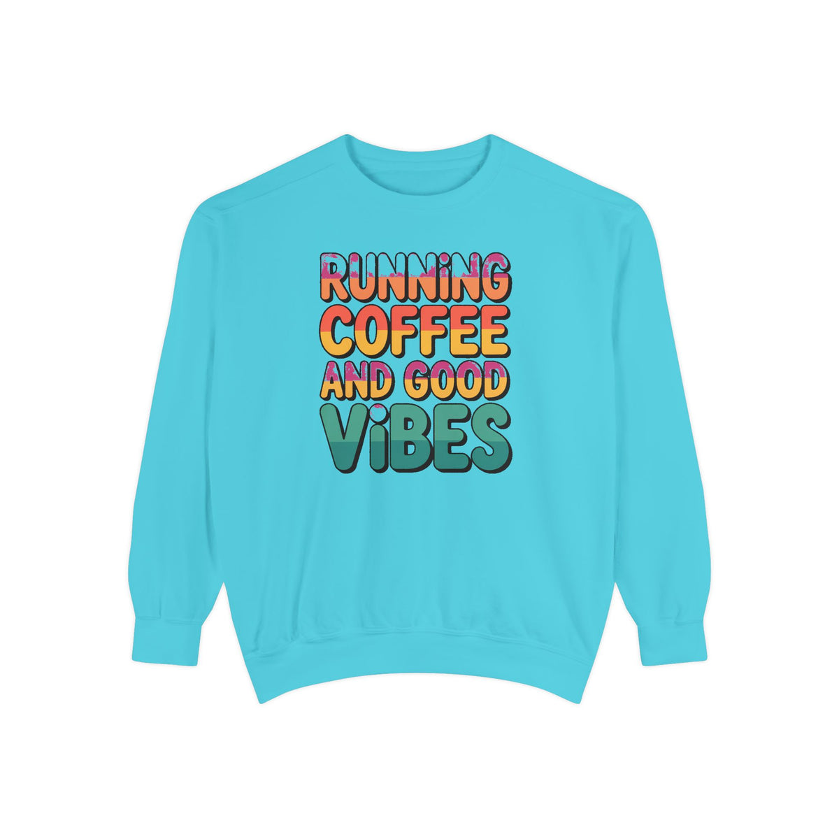 Running On Coffee And Vibes Sweatshirt, Retro Gradient Typography Crewneck, Coffee Lover Gift, Positive Vibes Pullover