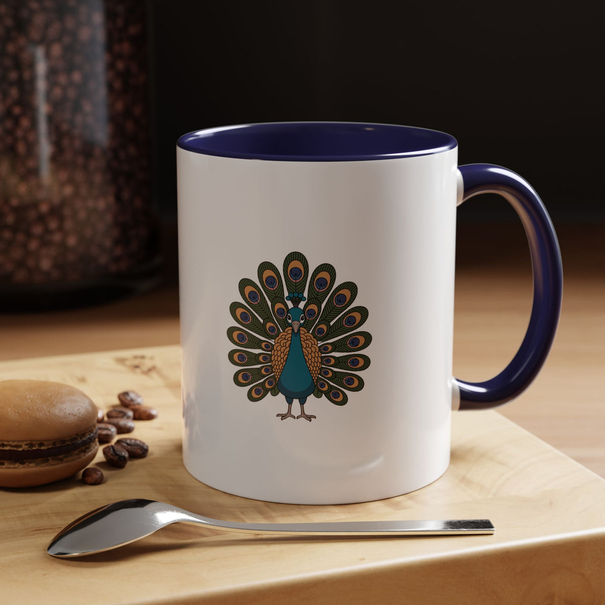Cute Peacock Mug, Fanned Feather Peacock Coffee Cup, Bird Lover Gift, Cartoon Peacock Ceramic Mug, Colorful Feather Pattern Mug