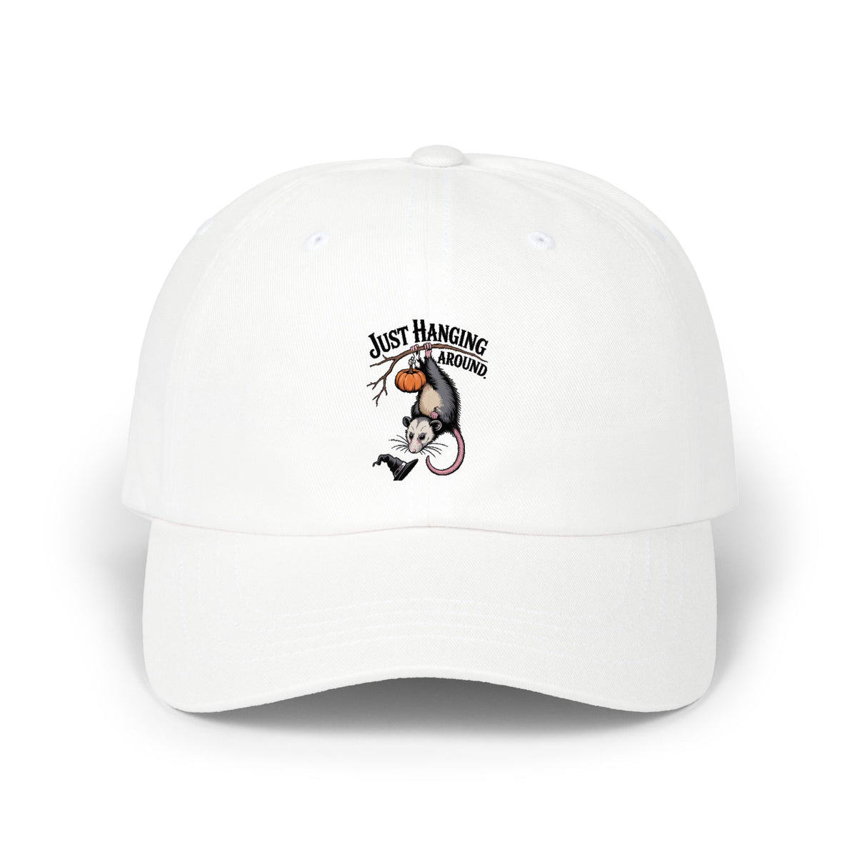 Halloween Opossum Dad Cap, Just Hanging Around Embroidered Hat, Funny Vintage Possum Jack-o-Lantern Cap, Spooky Season Gift