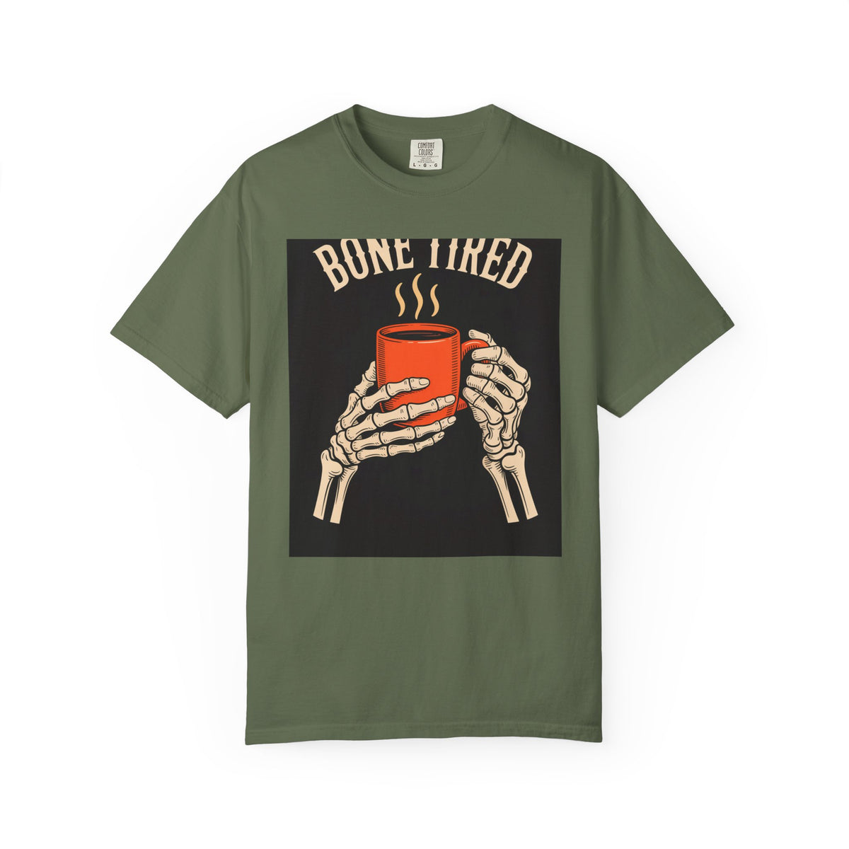Bone Tired Halloween Shirt, Skeleton Hands Coffee Mug Tee, Vintage Halloween Coffee T-Shirt, Spooky Season Gift
