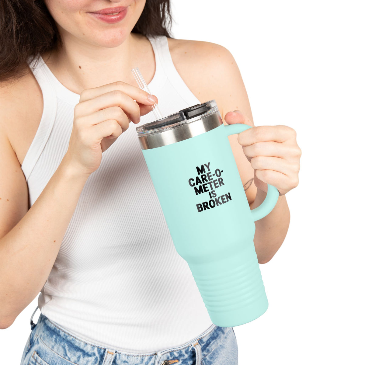 My Care-O-Meter Is Broken Tumbler, Funny Sarcastic Quote Travel Mug, Bold Typography 40oz Tumbler, Sarcastic Gift for Coworker