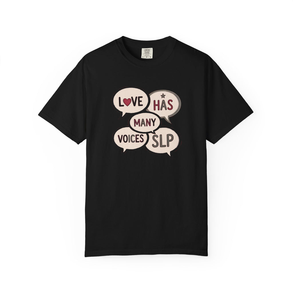 SLP Shirt, Speech Language Pathologist Valentine's Day Gift, Love Has Many Voices Tee, SLP Valentine Shirt, Speech Therapist Gift