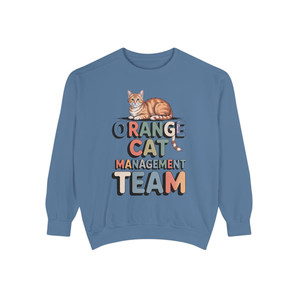 Orange Cat Mom Sweatshirt, Orange Cat Management Team Crewneck, Funny Family Roles Gift, Retro Cat Lover Sweater, Cat Mom Gift, Embroidered…