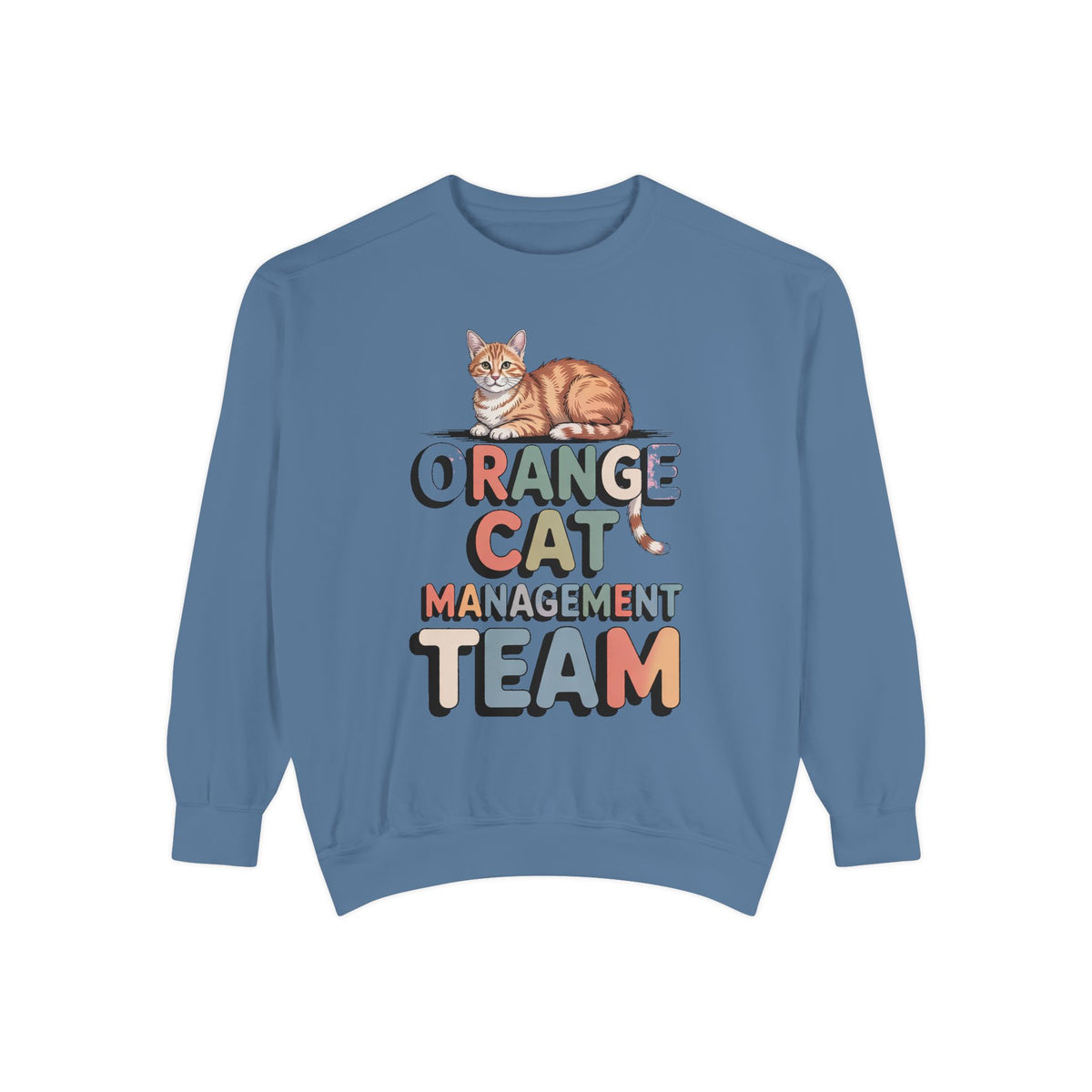 Orange Cat Mom Sweatshirt, Orange Cat Management Team Crewneck, Funny Family Roles Gift, Retro Cat Lover Sweater, Cat Mom Gift, Embroidered…