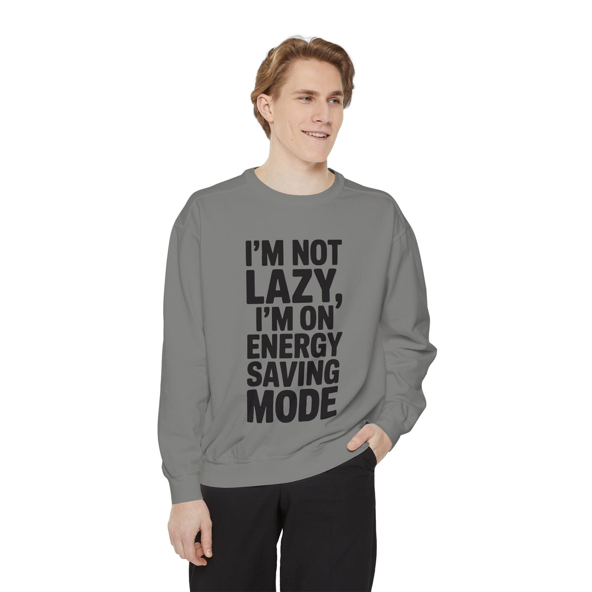 Energy Saving Mode Sweatshirt, Funny Lazy Quote Crewneck, I'm Not Lazy Embroidered Sweatshirt, Sarcastic Gift for Introvert