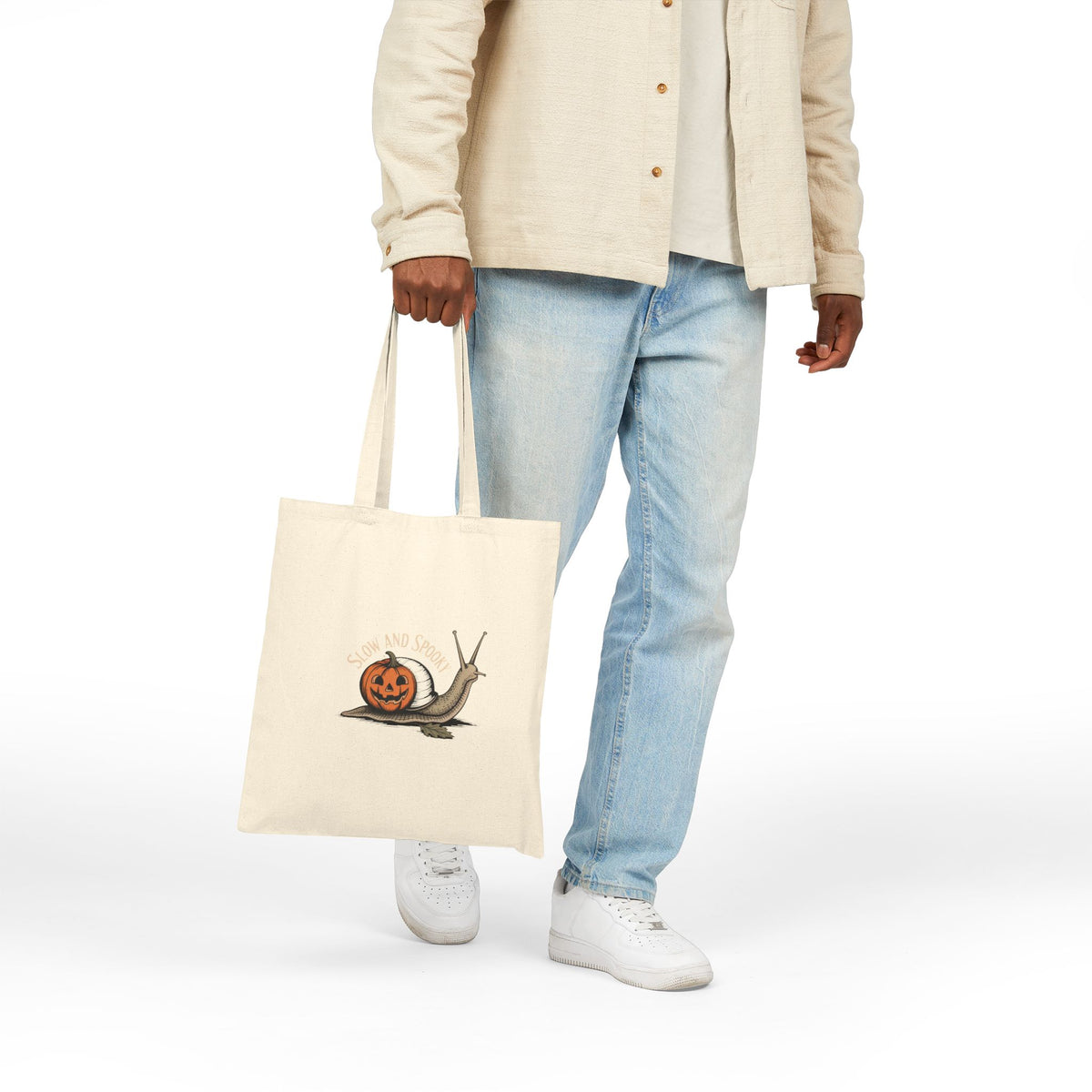 Slow And Spooky Snail Tote Bag, Vintage Halloween Canvas Bag, Pumpkin Snail Naturalist Print, Cute Fall Gift Tote for Autumn Lovers
